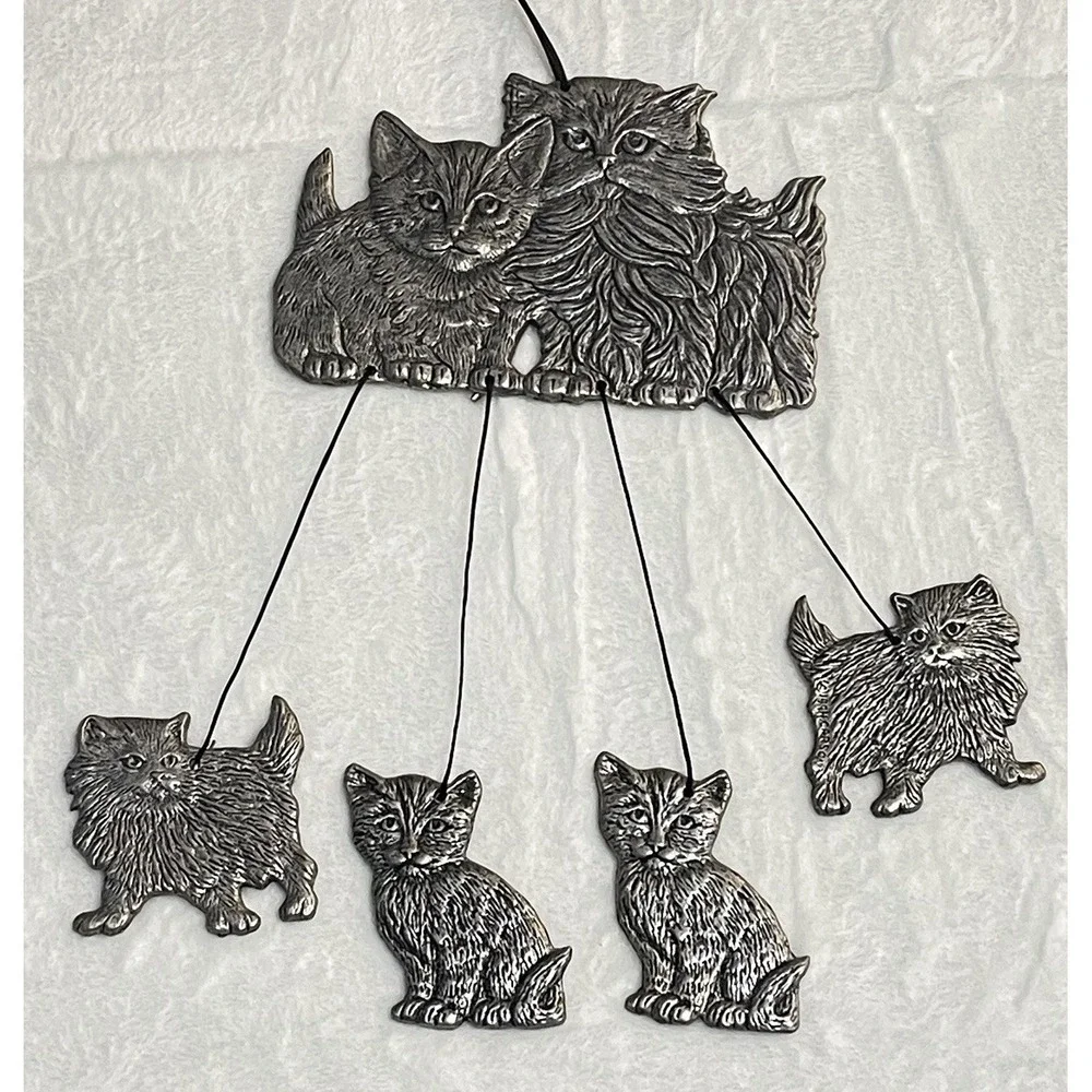 Cats Vintage 1994 Carson Pewter Metal Wind Chime kittens basket